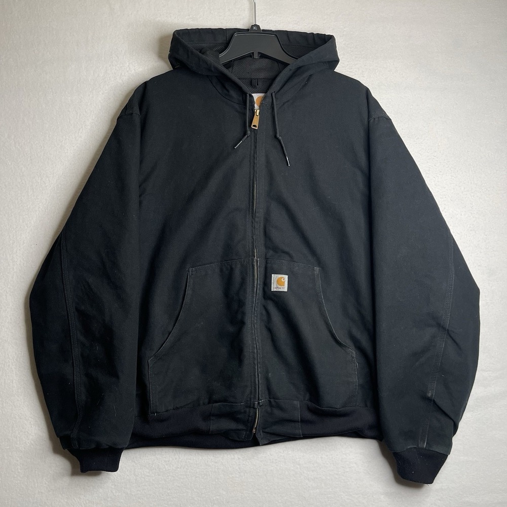 Vintage Carhartt J131 BLK Active Jacket Mens XL Black Canvas Workwear Hooded